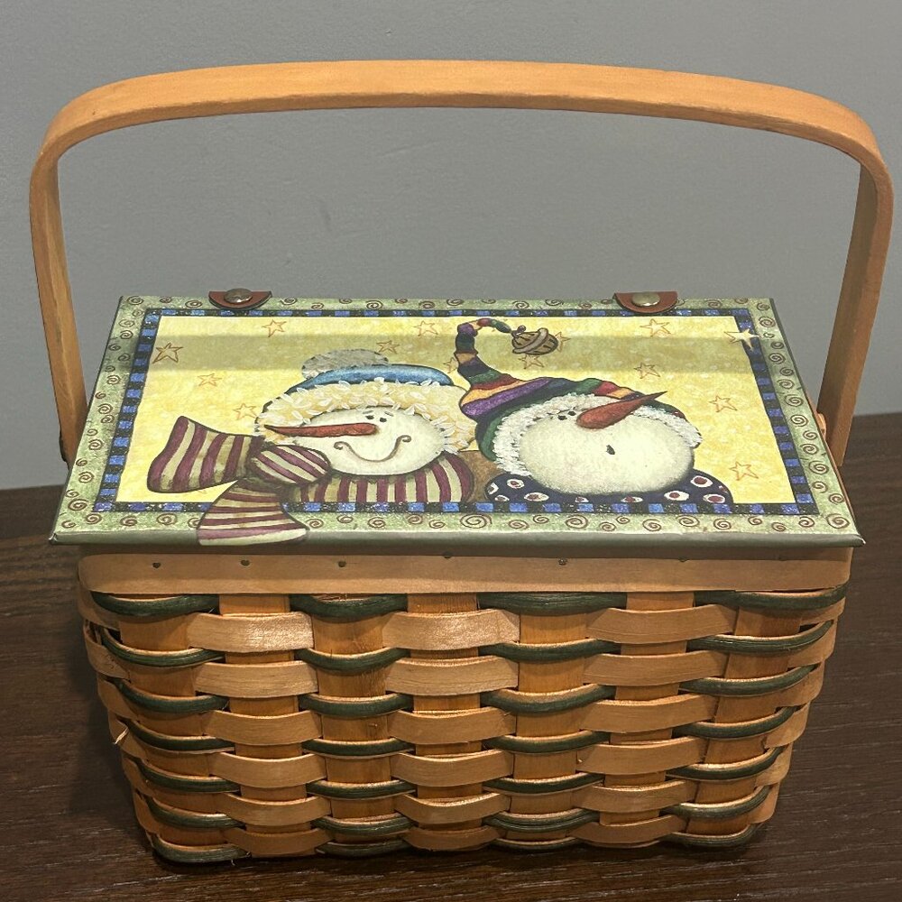 Green & Brown Wicker Snowmen Basket